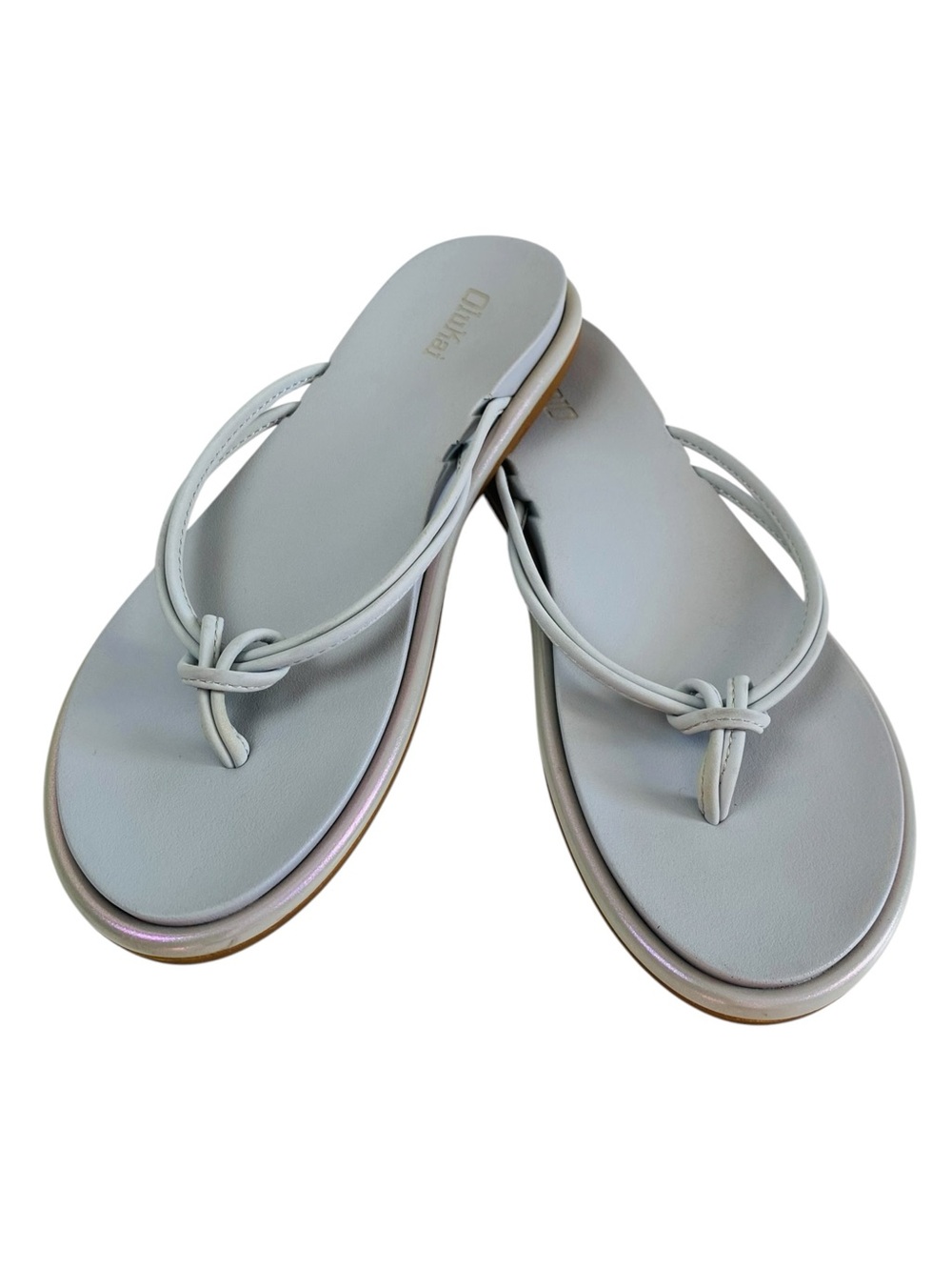 Olukai Aka Flip Flop Light Grey Knotted Straps Sandals Size 8